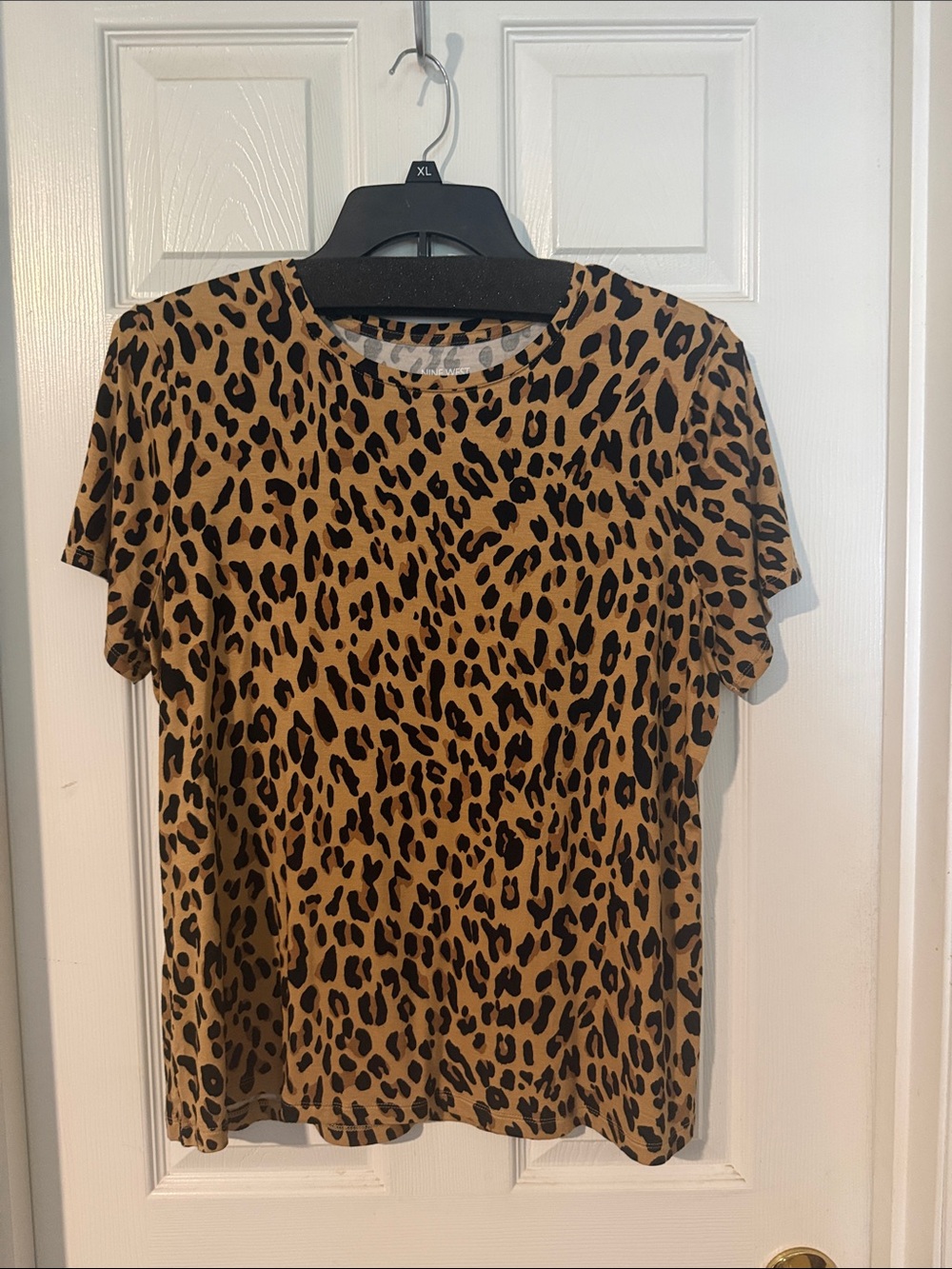 Nine West Brown and Black Leopard Print Short Sleeve Tee